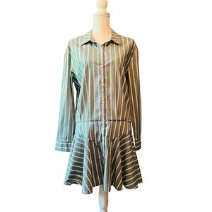 SAYLOR Green Striped Shirt Dress Size Large
